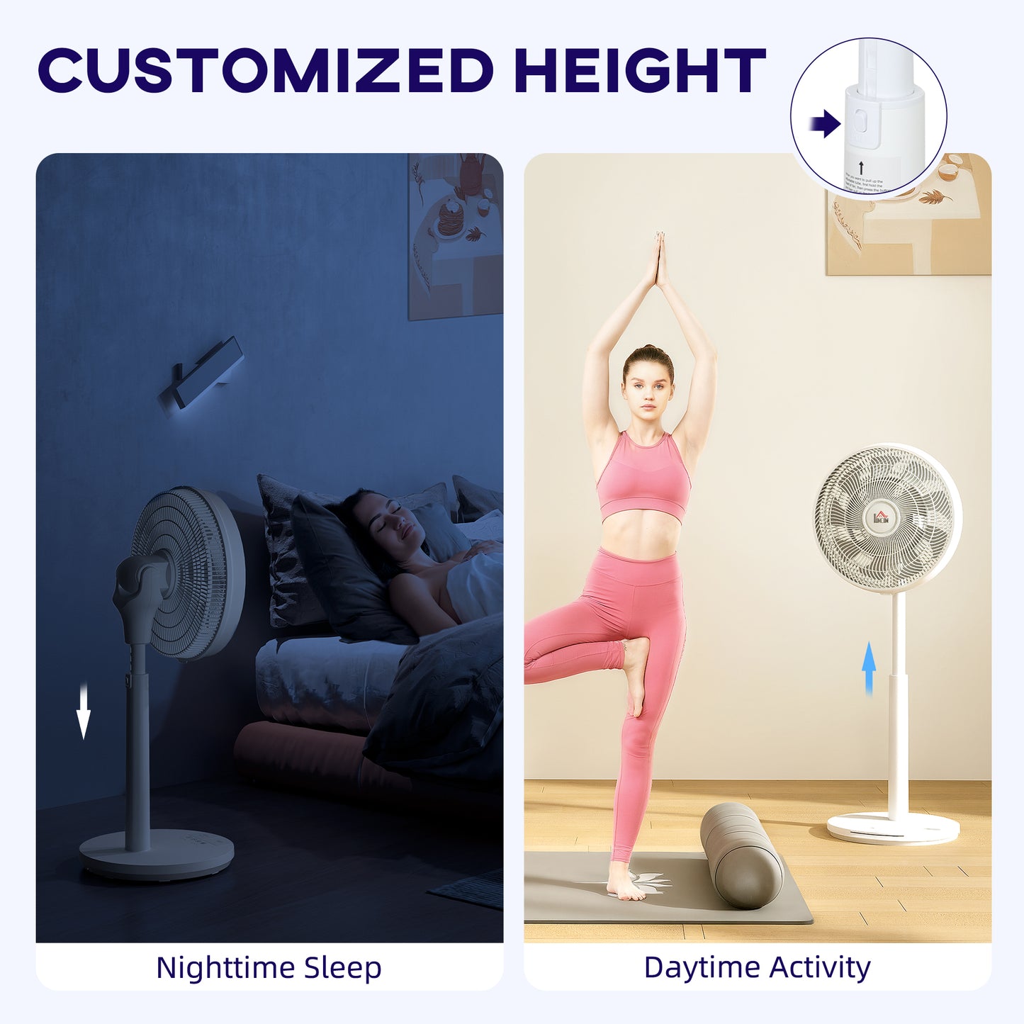 HOMCOM Pedestal Fan With Oscillation And Tilt Adjustable Height DC Motor Remote 12 Speeds Sleep Mode White