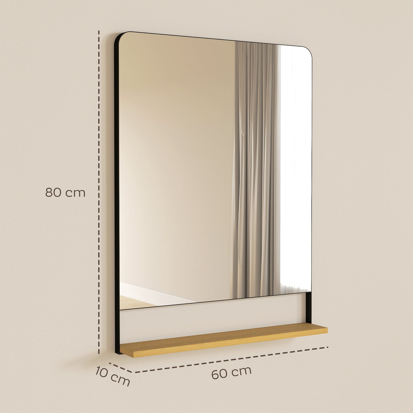 Homcom Wall Mirror With Wood Shelf Black Metal Frame Industrial Entryway Decor Solution