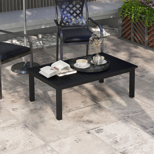 Outsunny 100cm by 60cm Aluminium Outdoor Coffee Table in Black with Slatted Top
