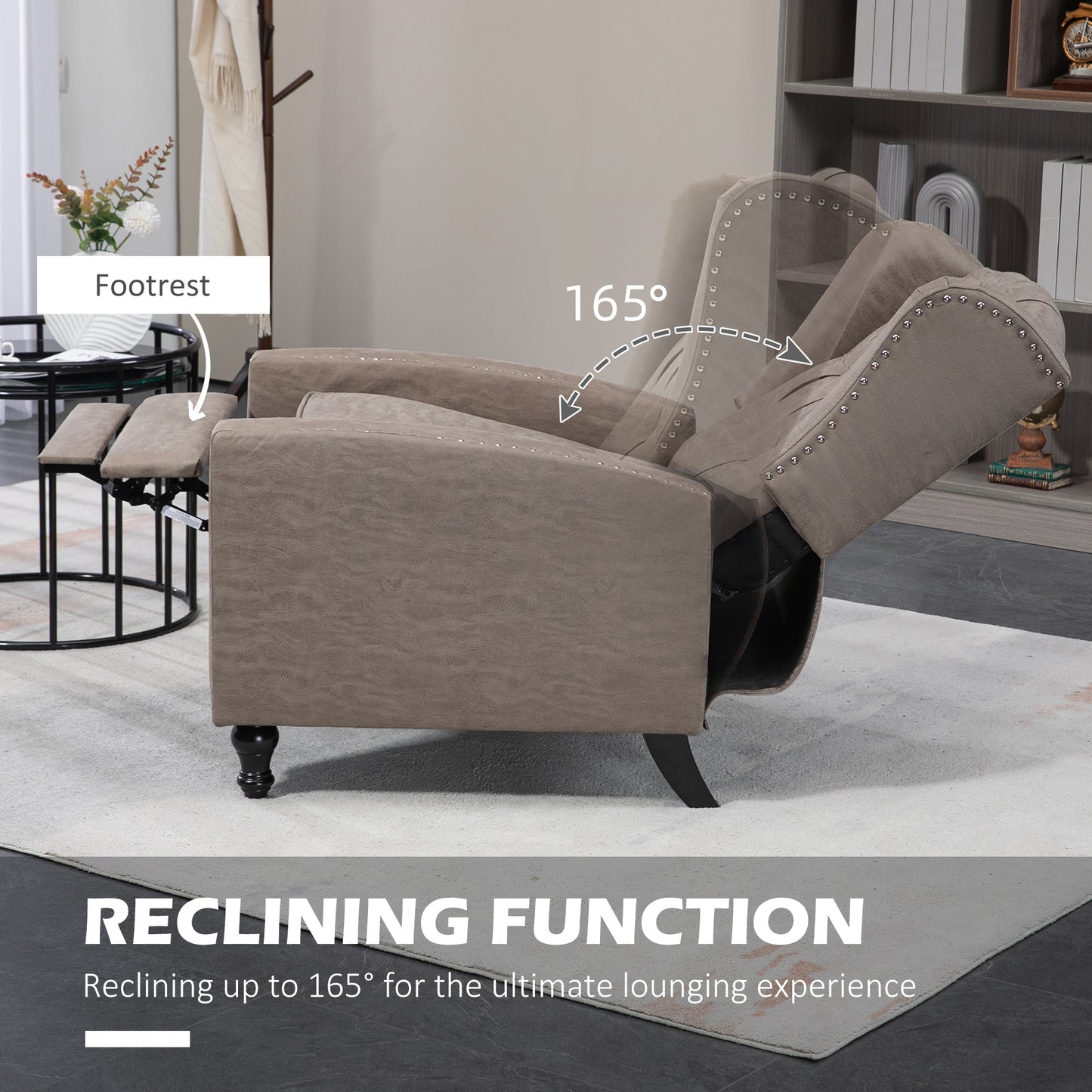 HOMCOM Chesterfield Style Reclining Armchair Brown With Tufted Back And Studded Detailing Manual Recline