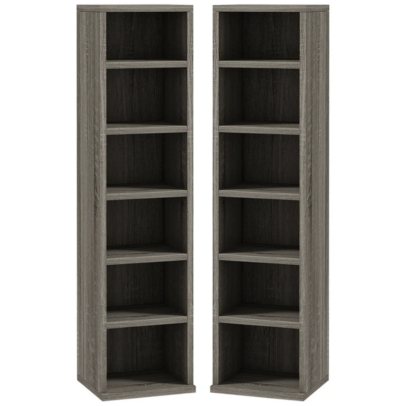 HOMCOM Set of Two 102 CD Storage Units - Dark Wood-Effect | Compact DVD Organizer for Home Entertainment - ALL4U RETAILER LTD