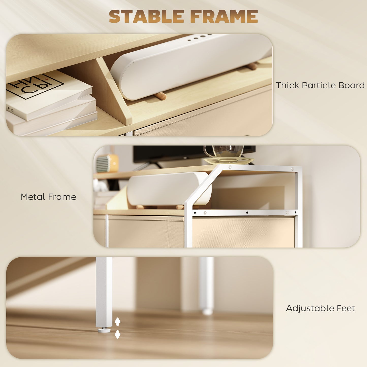 HOMCOM Industrial Style TV Stand Cabinet Natural Wood Finish With Two Drawers and Shelves and Side Pockets for 55in TV