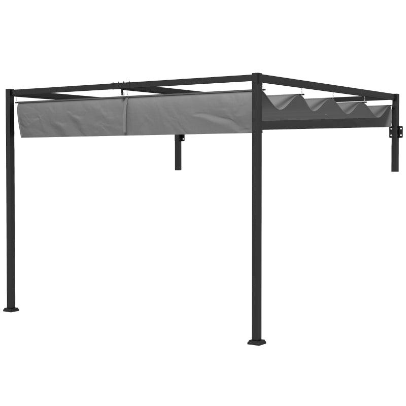 Outsunny 3x4m Metal Lean To Pergola with Retractable Roof - Ideal for Grilling, Garden, Patio, and Deck Spaces - ALL4U RETAILER LTD
