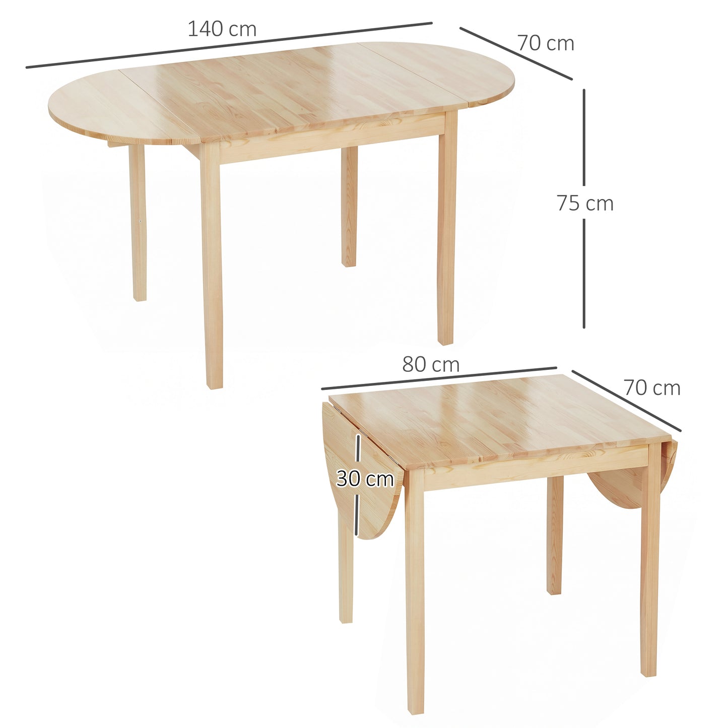 Homcom Four To Six People Wooden Drop Leaf Dining Table With Extendable Sides Natural Finish