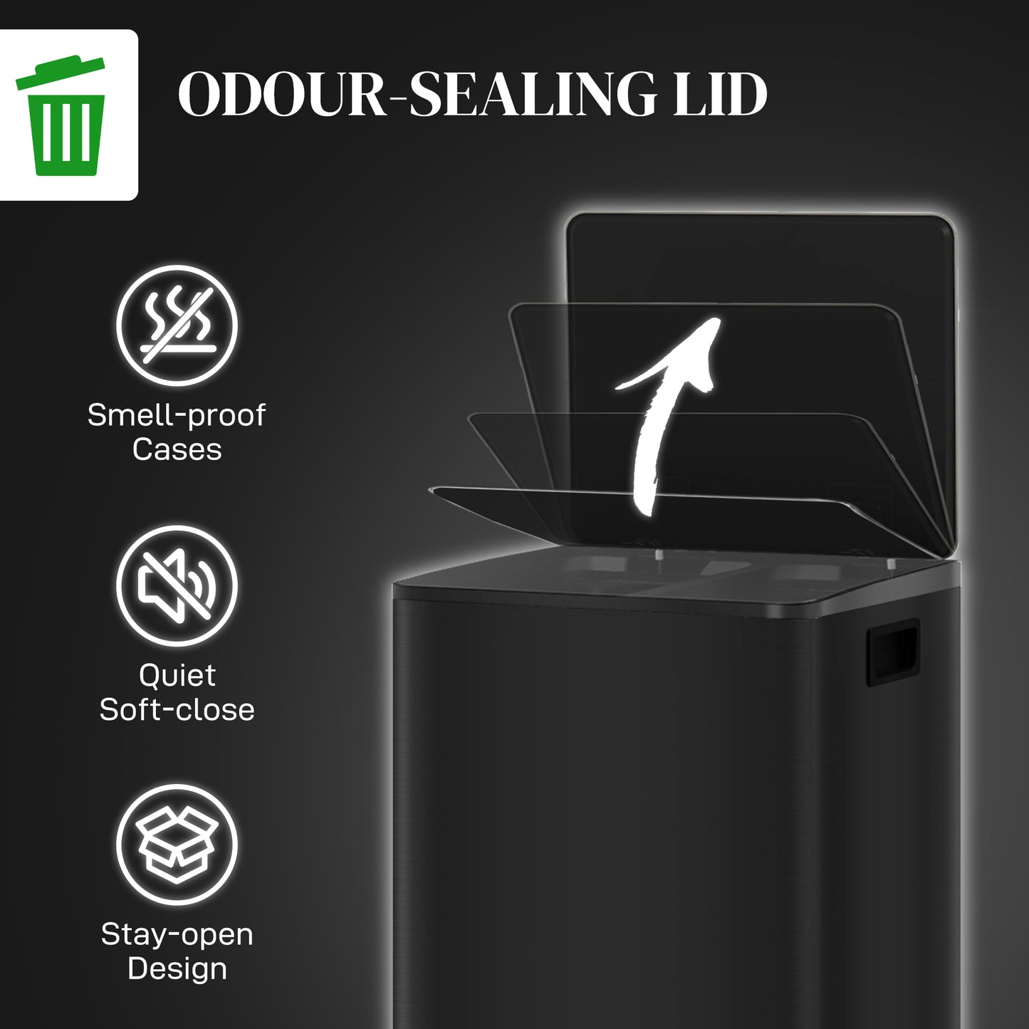 HOMCOM 50L Dual Compartment Stainless Steel Pedal Bin With Deodoriser Holders Black