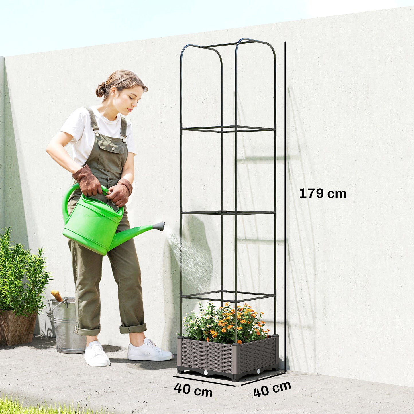 Outsunny Raised Garden Bed With Trellis Plastic Planter Box With Drainage Holes And Water Reservoirs