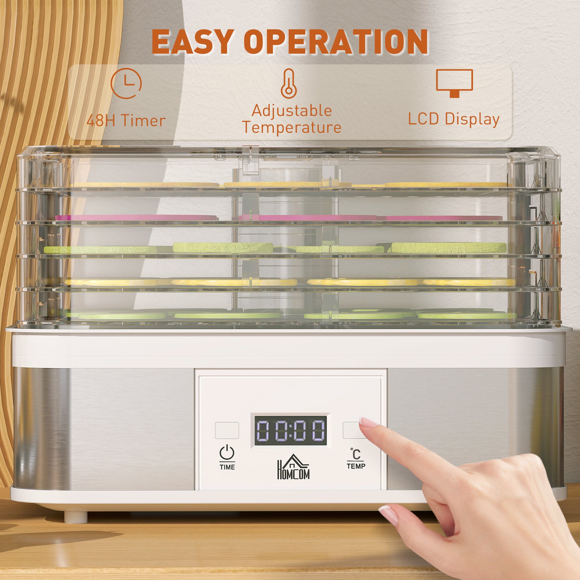 HOMCOM Stainless Steel 5-Tier Food Dehydrator with Adjustable Temperature & Timer - 245W Machine - ALL4U RETAILER LTD