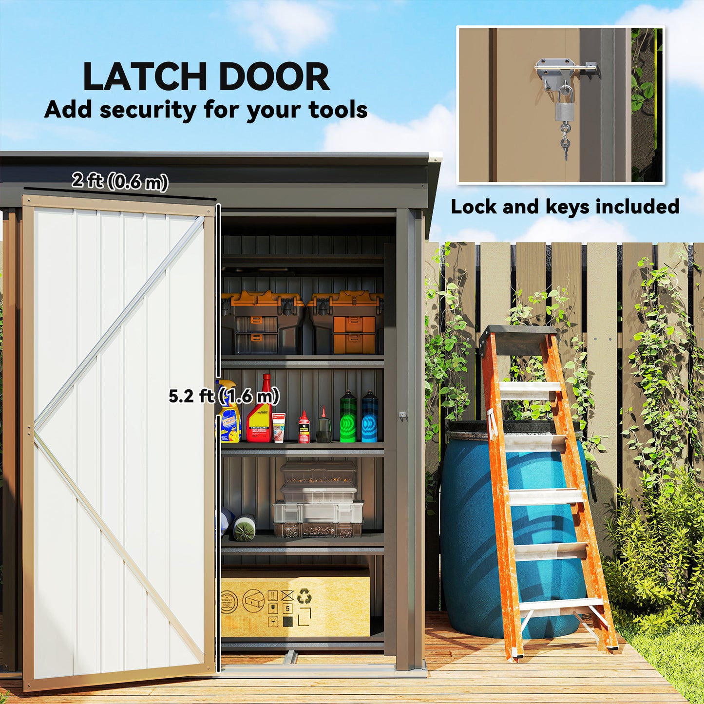 Outsunny 5x3ft Corrugated Steel Storage Shed With Locking Door For Outdoor Garden Use Brown