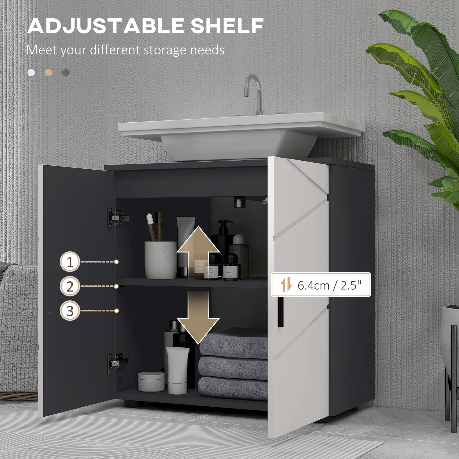 Kleankin Under Sink Cabinet Bathroom Vanity Unit Floor Basin Storage Cupboard Double Doors Shelf 60x30x60 cm Light Grey - ALL4U RETAILER LTD