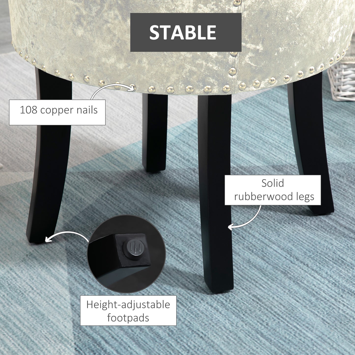 HOMCOM Dressing Table Stool With Rubber Wood Legs Ice Velvet Vanity Chair For Living Room And Bedroom Beige