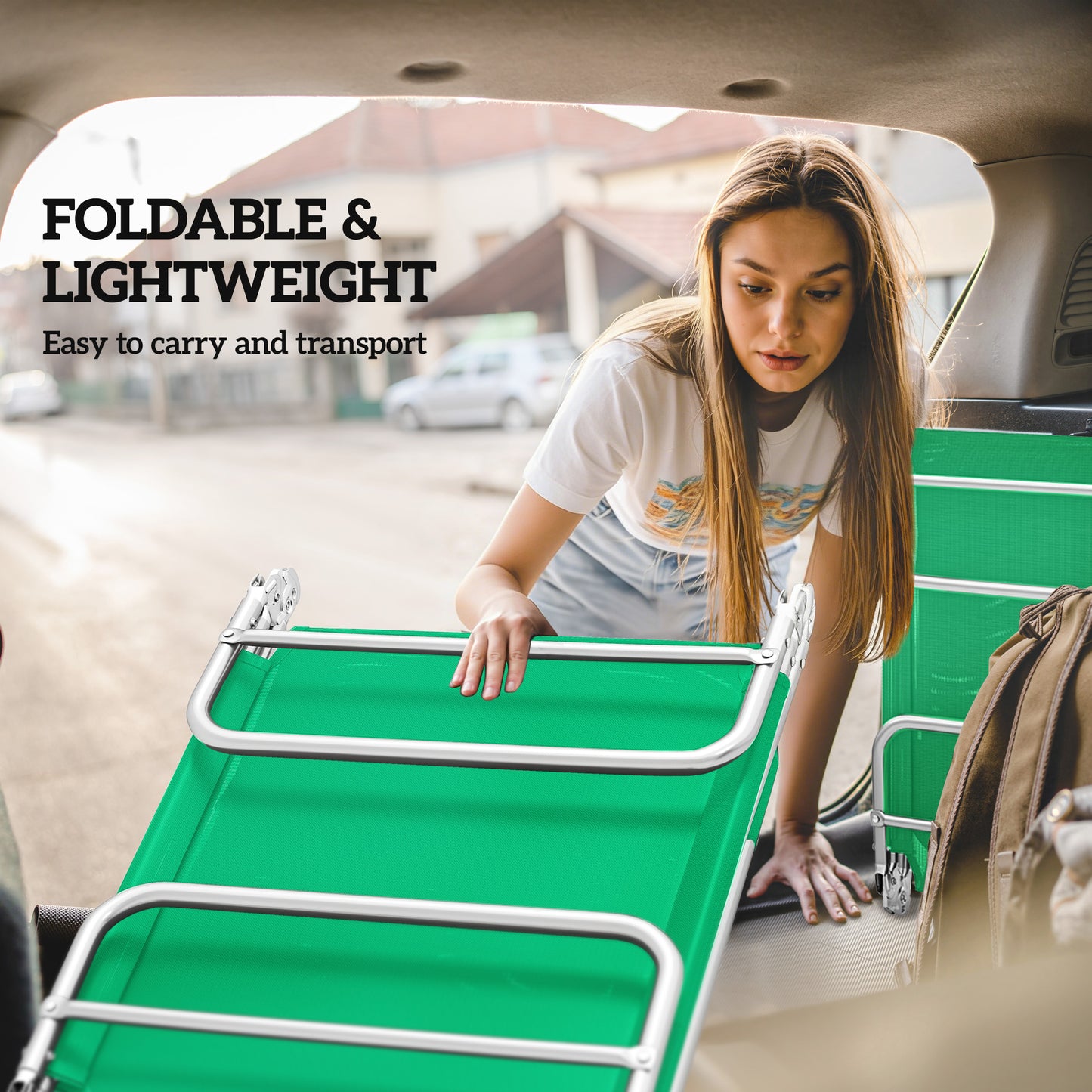 Outsunny Set Of Two Steel Frame Sun Loungers With Reclining Backs Dark Green Foldable For Easy Transport