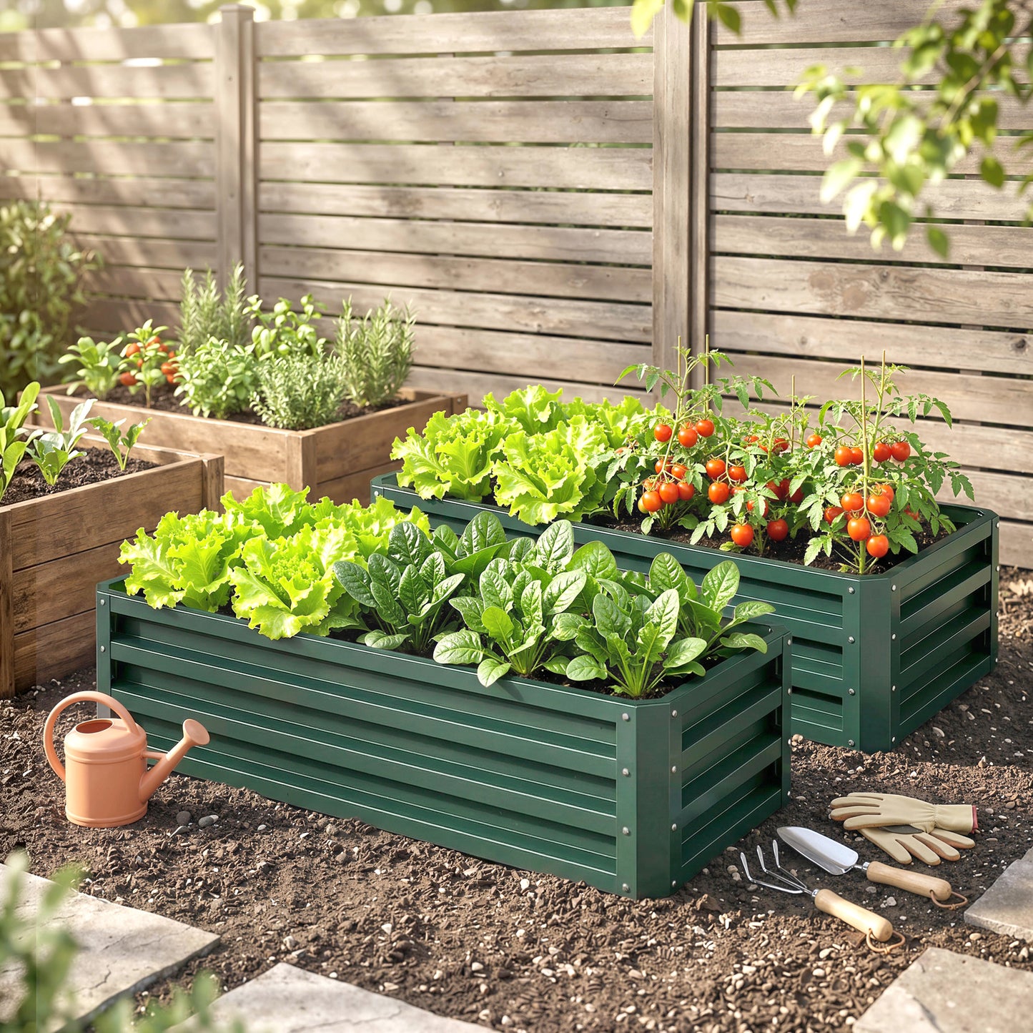 Outsunny Set Of Two 110 x 65cm Steel Planter Boxes Green Raised Garden Planters