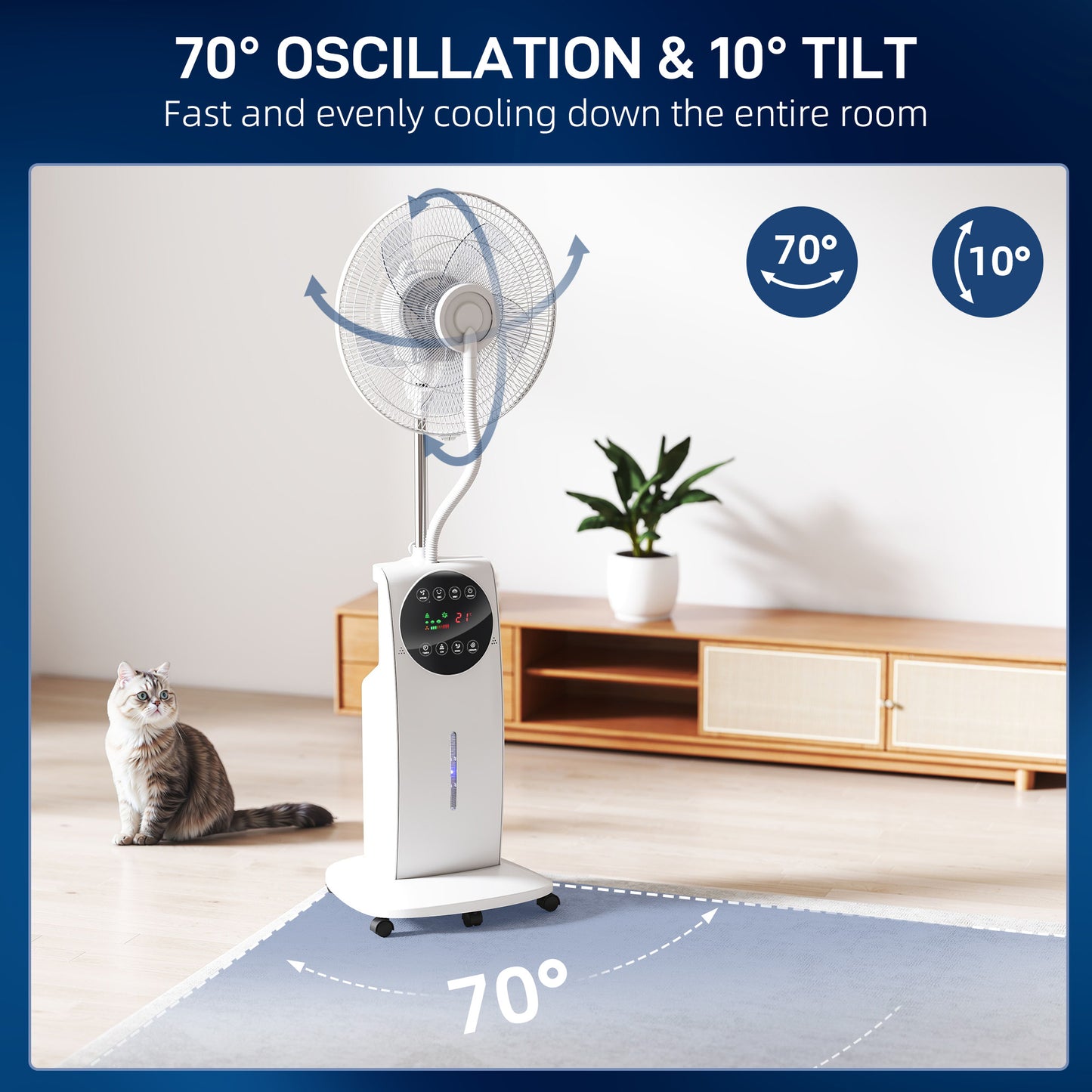 HOMCOM 16 Inch Pedestal Fan With Water Mist Spray Humidifying Misting Fan White