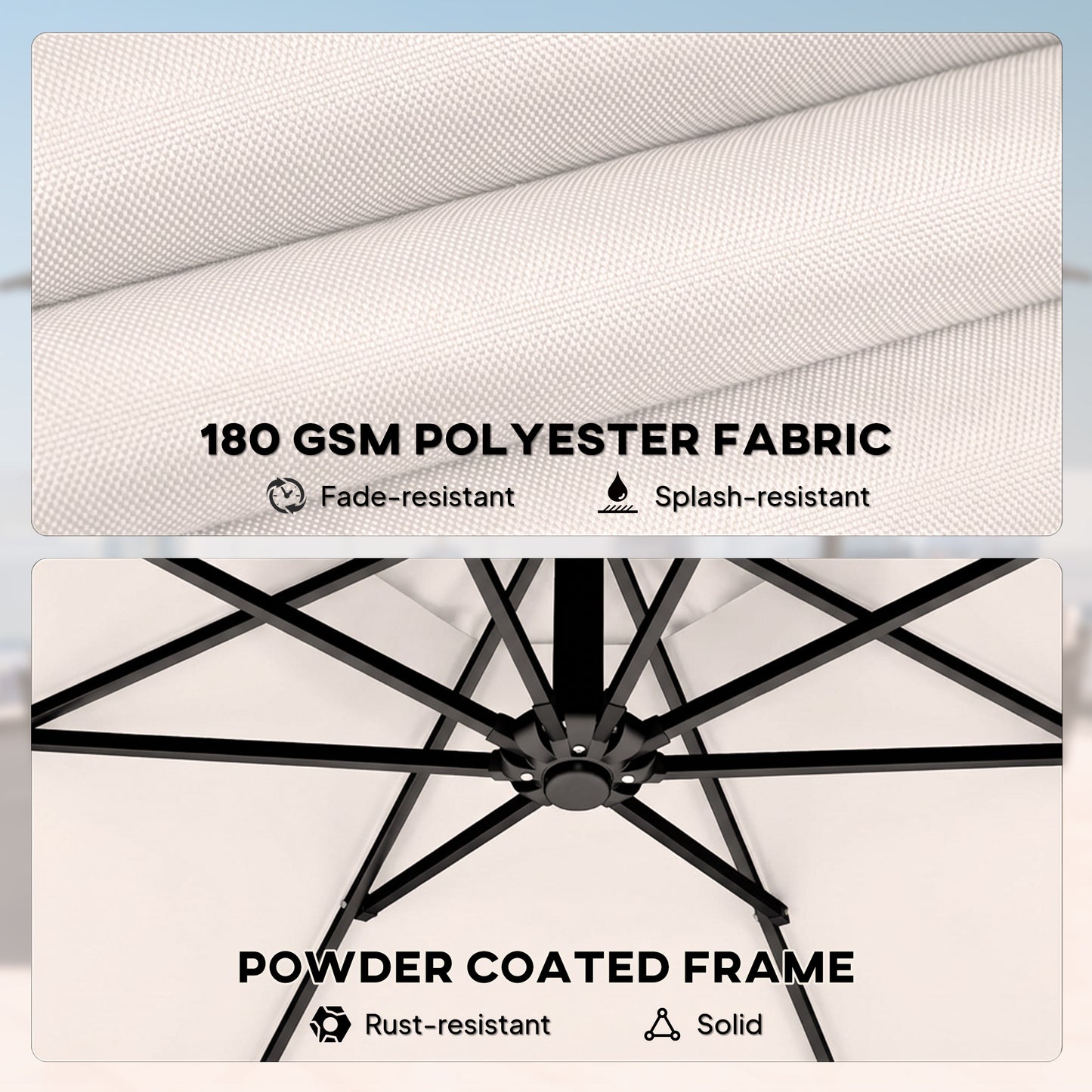 Outsunny 3 M Garden Cantilever Parasol With Cover Round Overhanging Umbrella 360 Degree Rotation Tilt Cream White