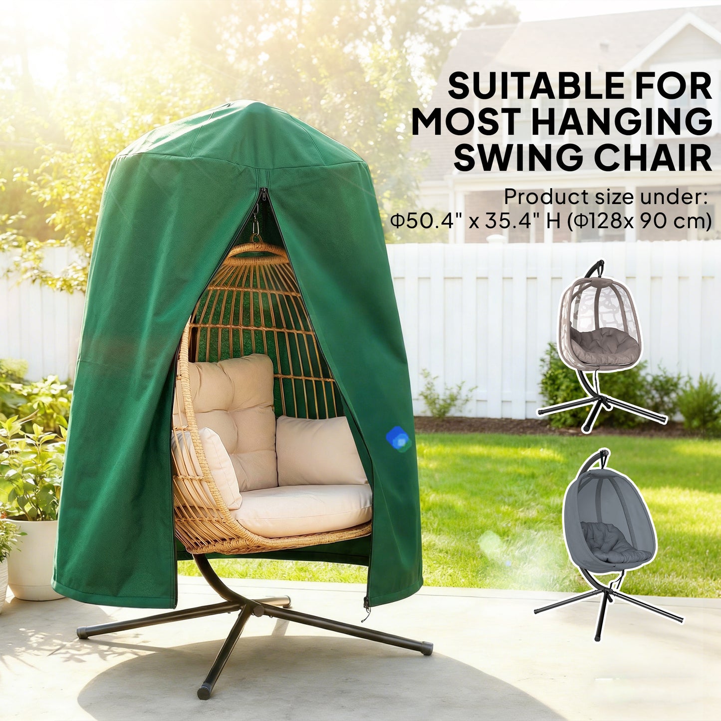 Outsunny 190 x 128cm Hanging Egg Chair Cover Green Weatherproof Outdoor Furniture Protector