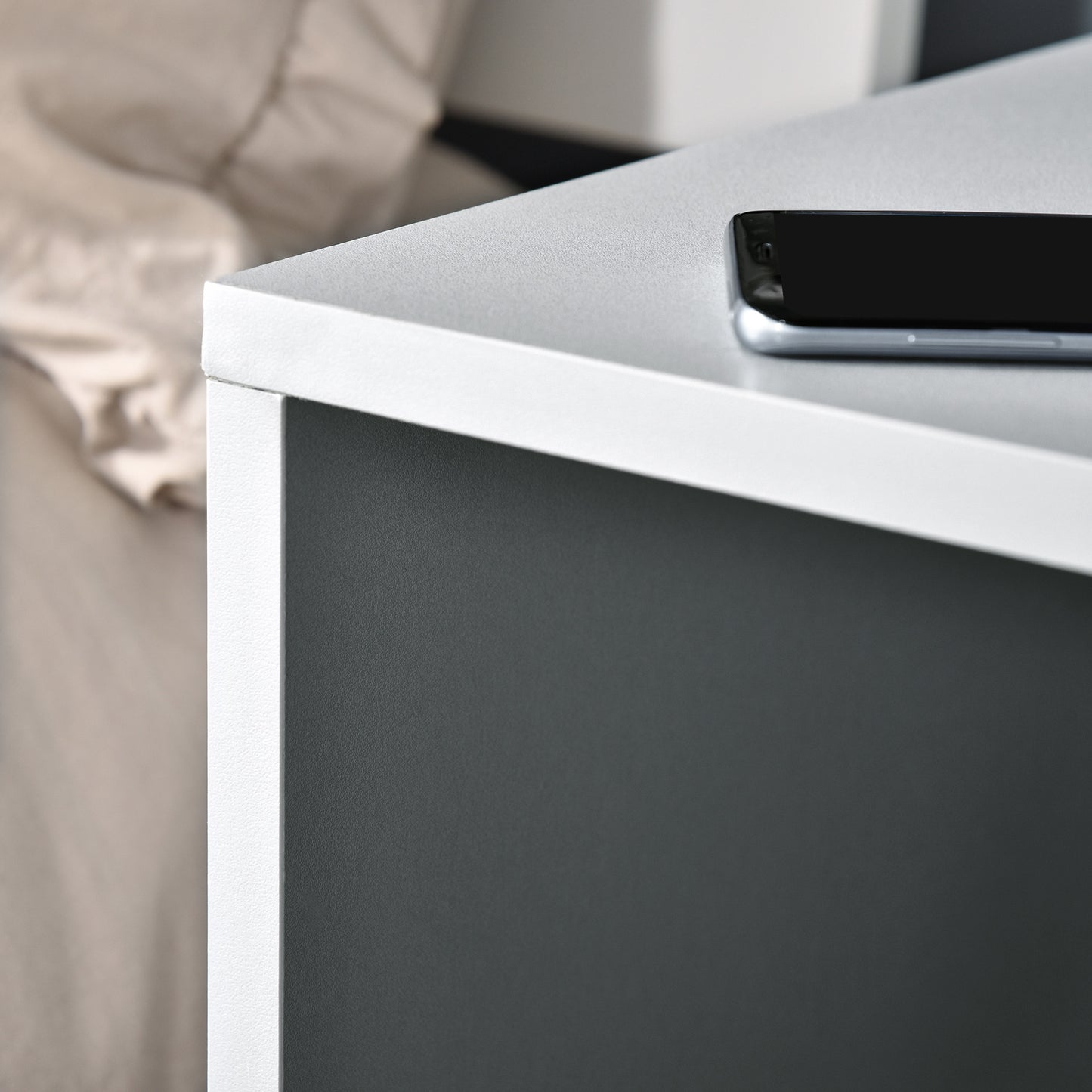 HOMCOM Modern Side Table Set Of 2 Bedside Nightstand With 2 Storage Shelves For Living Room And Bedroom Grey