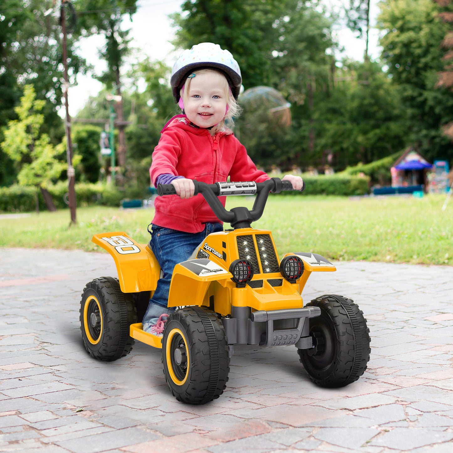 AIYAPLAY 6V Yellow Electric ATV Quad Bike for Toddlers, Safe Ride On with Headlights, Forward & Backward Motion for Ages 18-36 Months