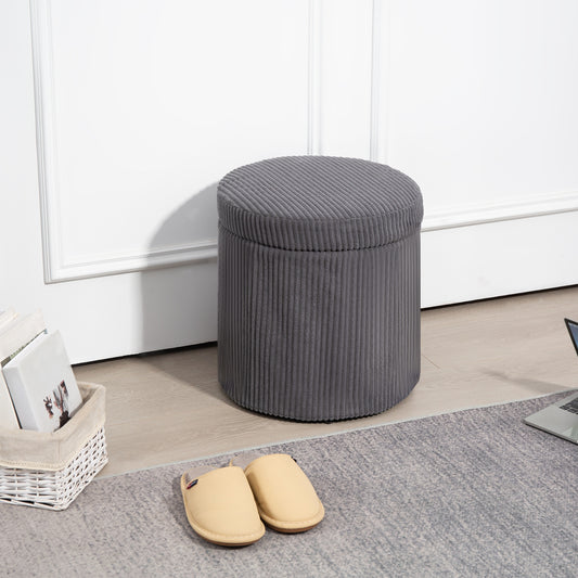 HOMCOM 40cm Storage Ottoman Corduroy Footstool With Removable Lid And Legs Vanity Stool For Living Room Bedroom Grey