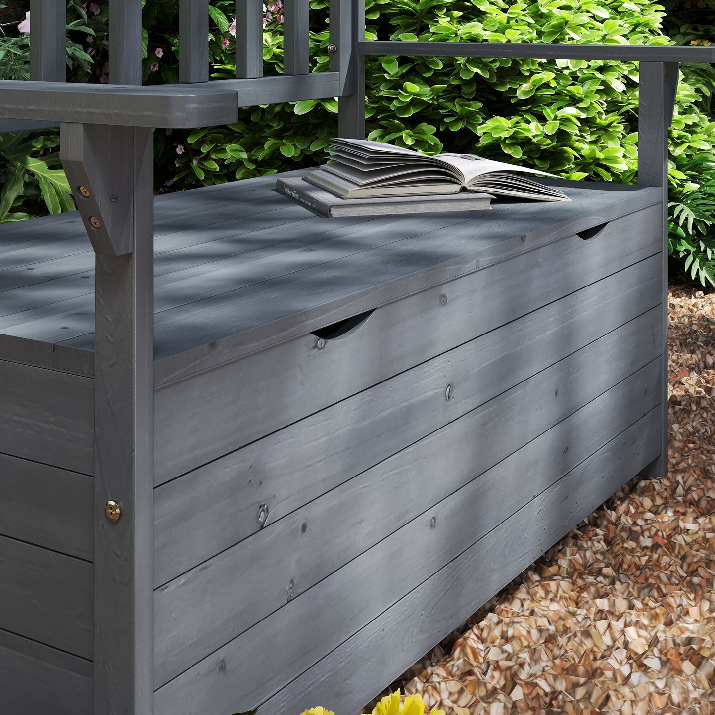 Outsunny Two Seater Garden Storage Bench Built From Fir Wood With Hidden Tool Storage Grey