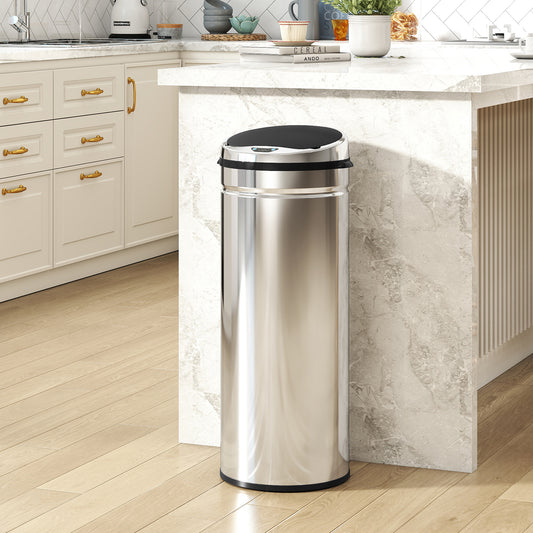 HOMCOM 50L Stainless Steel Trash Bin With Touchless Motion Sensor And Soft Close Lid Removable Inner Bucket