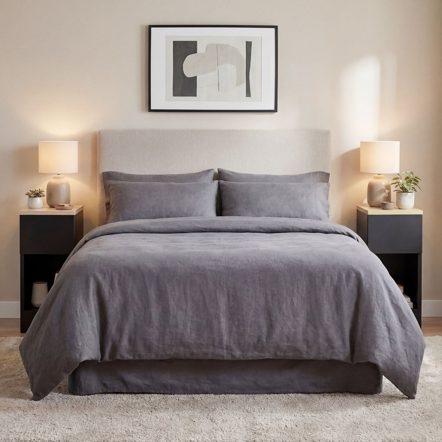 HOMCOM Set Of Two Modern Black Storage Bedside Tables With Wood Effect Tops For Small Spaces
