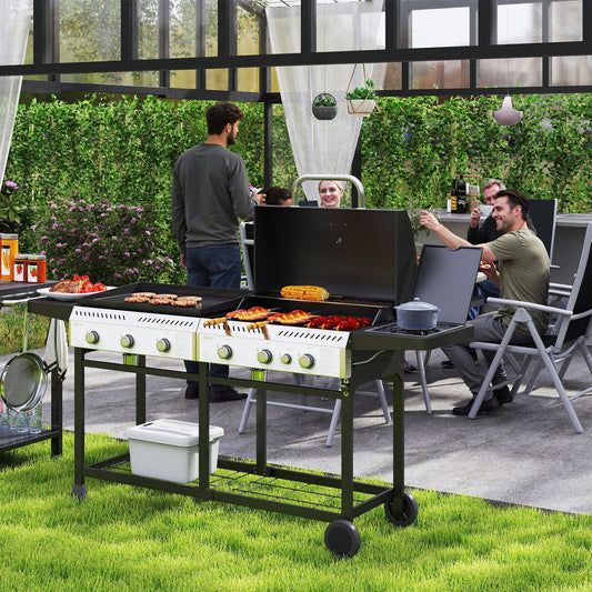 Outsunny Deluxe Duo Gas BBQ With Grill Plancha And Side Burner Large 5565 Cm2 Cooking Surface Black
