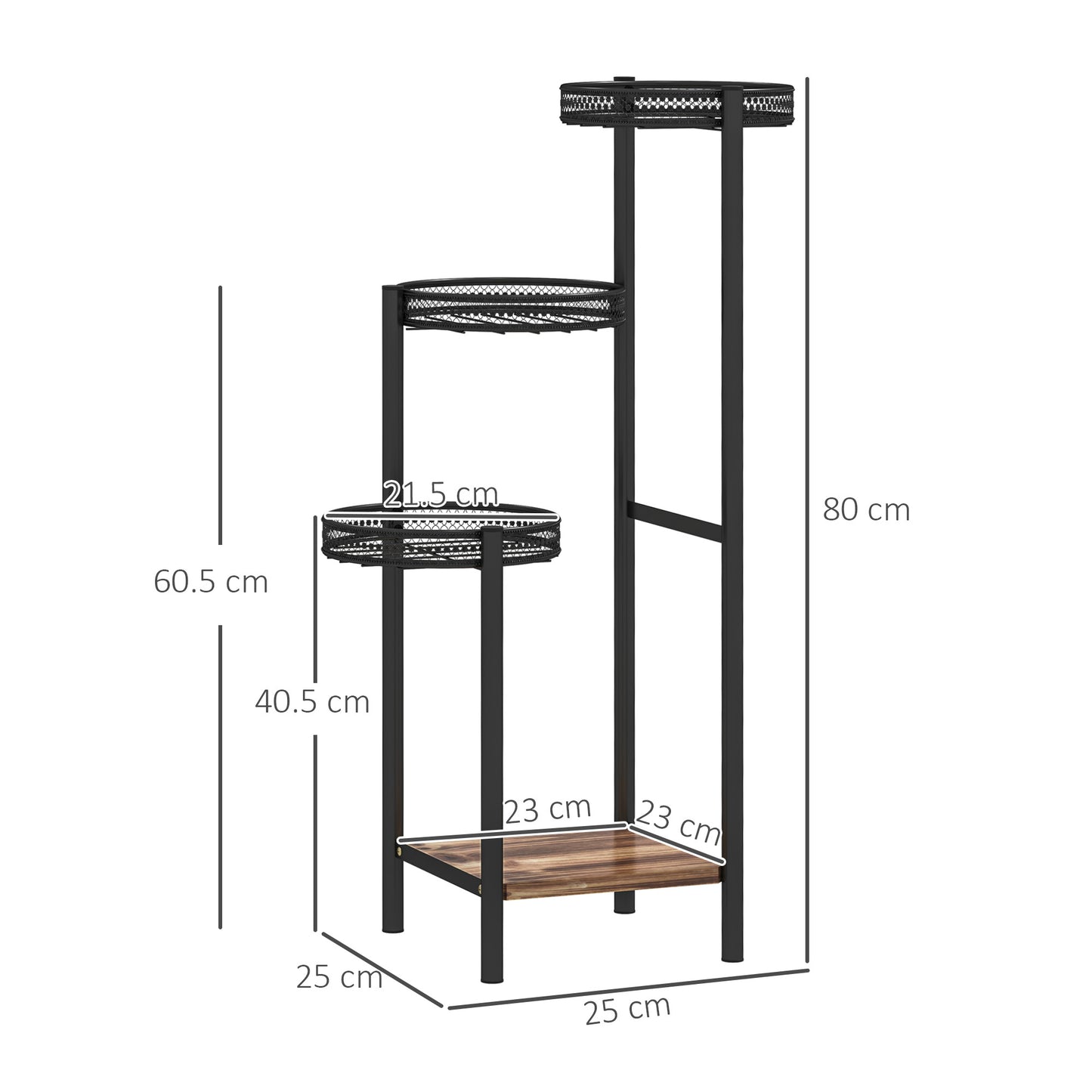 Outsunny Four Tier Steel Plant Stand Black Indoor Outdoor Rust Resistant With Three Planter Trays