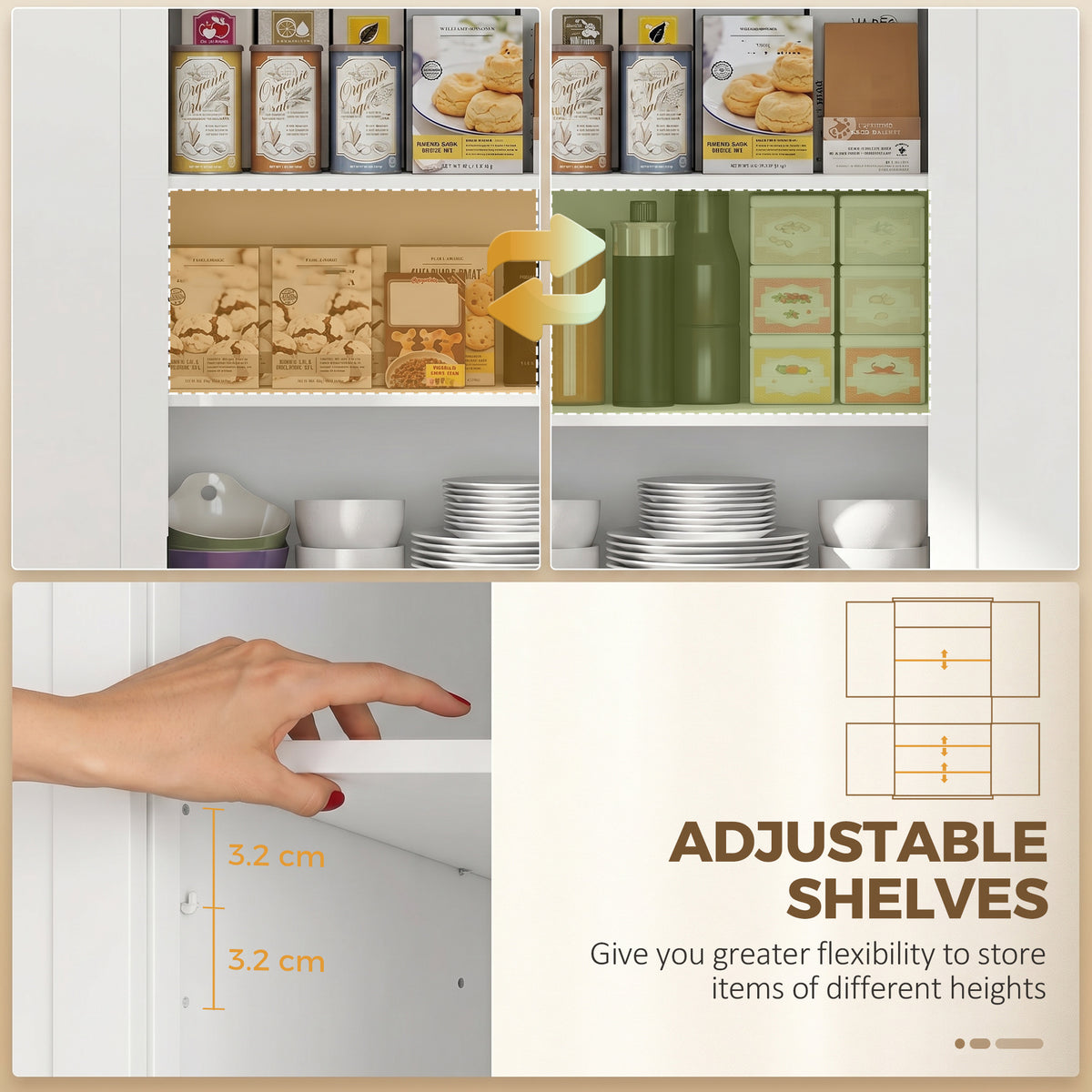 Homcom Tall Kitchen Pantry Cupboard Storage Unit With 4 Doors In White