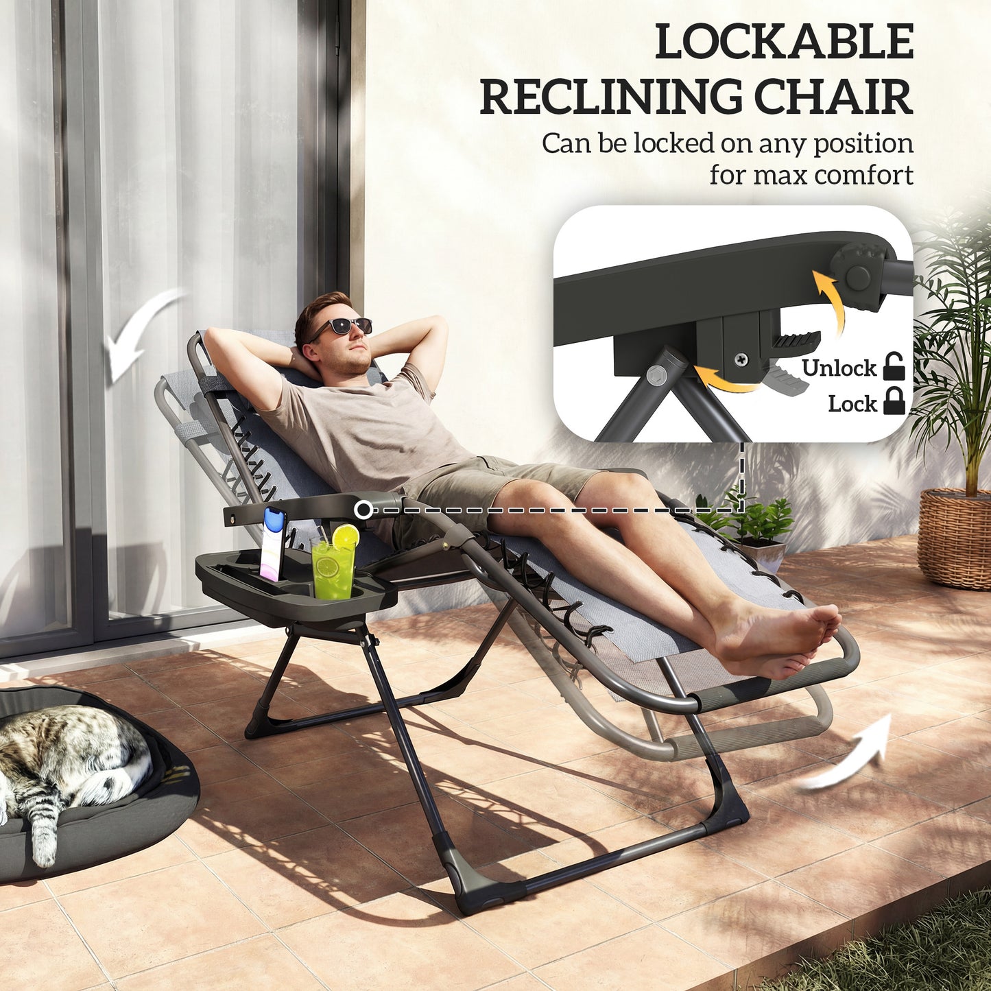 Outsunny Zero Gravity Chairs Set Of 2 Folding Sunloungers Reclining Garden Chairs With Cup Holder And Headrest Dark Grey