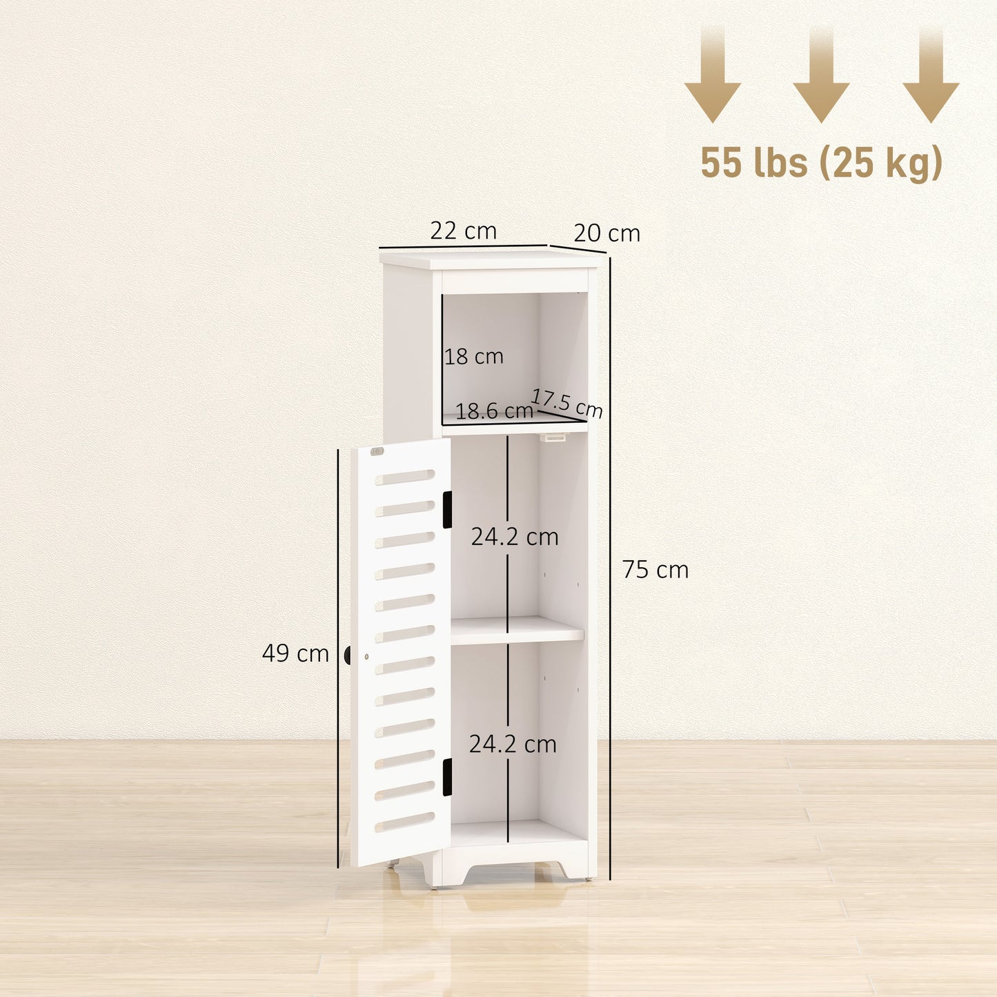HOMCOM Bathroom Floor Cabinet With Louvered Door And Open Shelf White Adjustable Shelf Anti Tipping