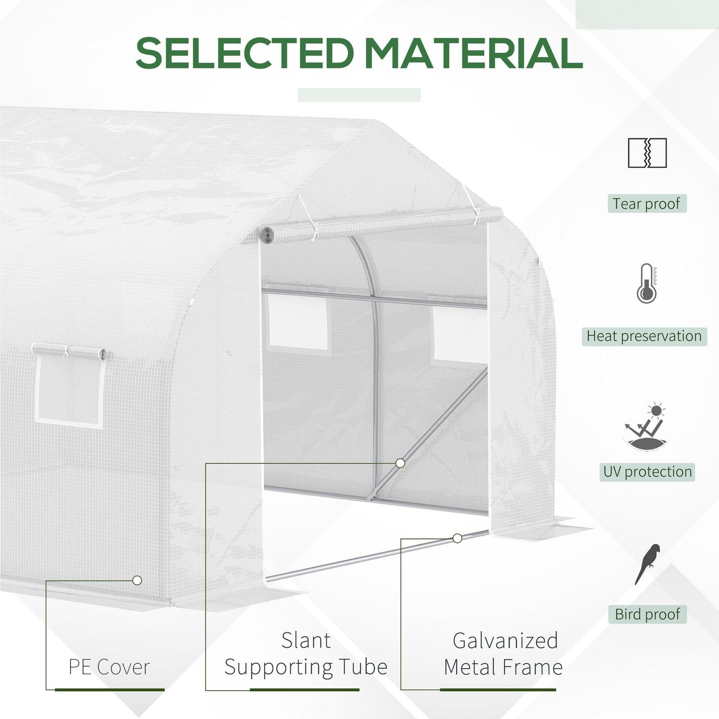 Outsunny Walk-In Tunnel Greenhouse with Replacement Cover, Outdoor Growhouse with PE Cover, Roll Up Door and 6 Windows, 4.5 x 3 x 2 m, White - ALL4U RETAILER LTD