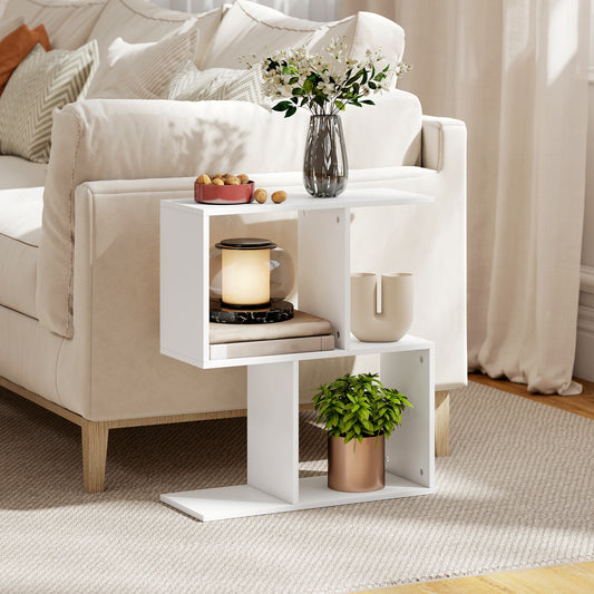 HOMCOM S Shaped Side Table With Storage Shelves Narrow End Table 3 Tier White 50W 19D 58H