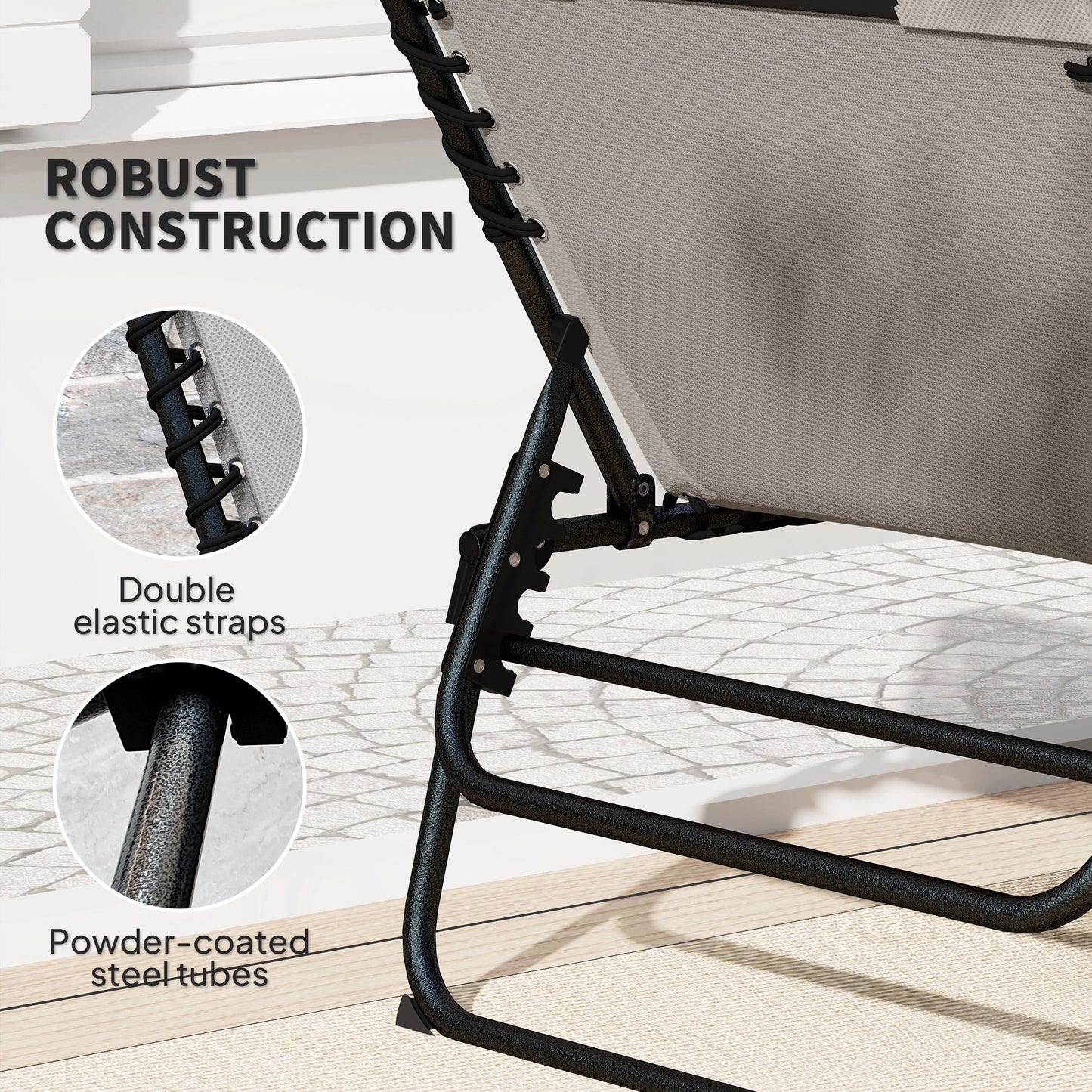 Outsunny Set Of Two Reclining Sun Loungers In Light Grey With Five Level Adjustable Backs Powder Coated Steel Frames