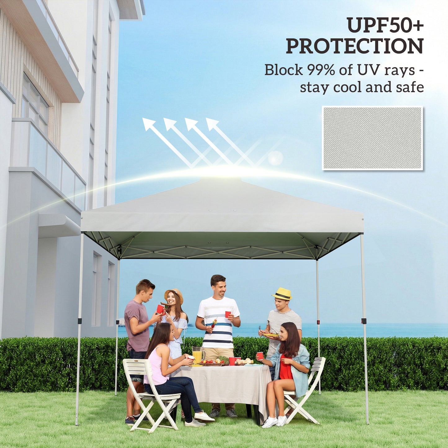 Outsunny Gazebo Roof Replacement UV50 Plus Waterproof Pop Up Canopy Cover With 8 Drainage Holes 3 X 3 M White