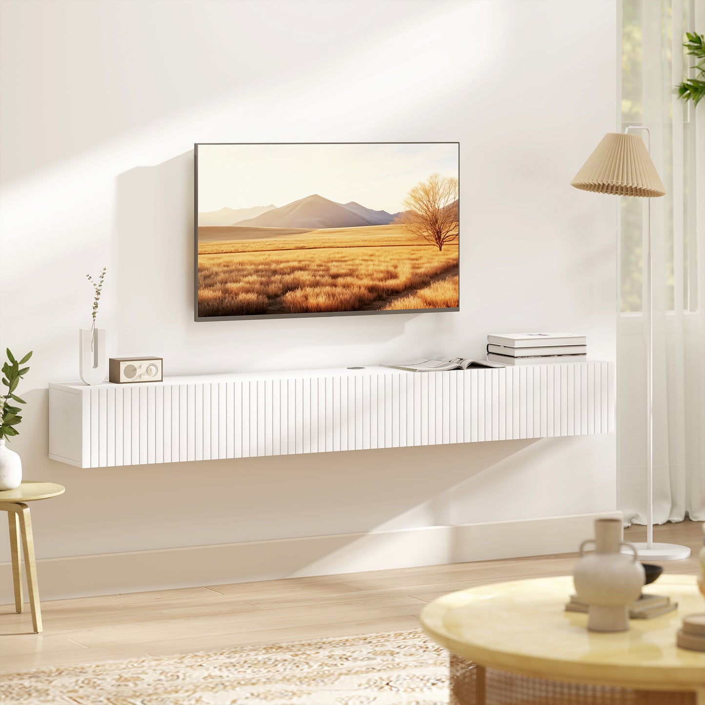 HOMCOM 80cm Floating TV Stand White For Wall Mount TV Unit With Cable Management Hole Fits Up To 72 Inch TV