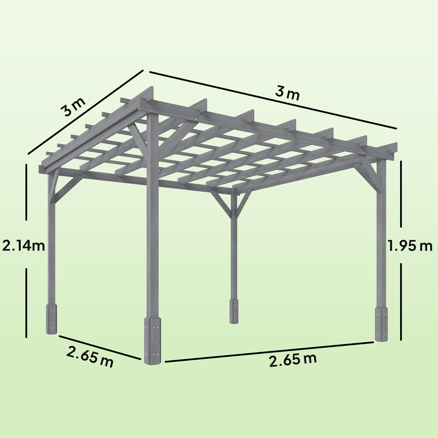 Outsunny 3 x 3 m Wooden Pergola Kit For Garden Gazebo Shelter Ideal For Climbing Vines Grey