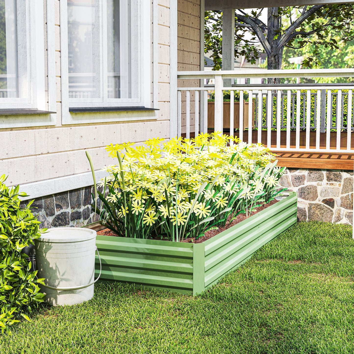Outsunny Metal Raised Garden Bed Planter Box Outdoor Planters for Flowers Herbs Green and Light Green