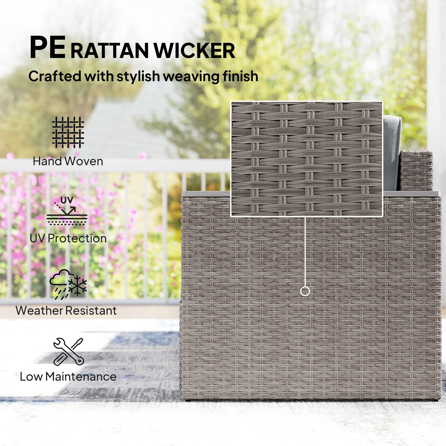 Outsunny 5 Piece Rattan Garden Furniture Set with Storage Table Cushions and Footstools in Dark Grey for Outdoor Patio