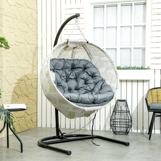 Outsunny Hanging Egg Chair With Stand Folding Basket Thickened Cushion Cup Holder For Patio Balcony Outdoor Grey