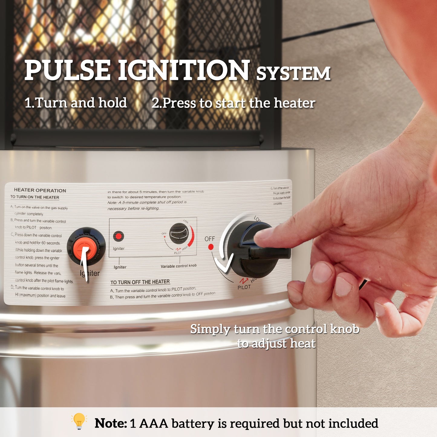 Outsunny 11Kw Adjustable Heat Gas Patio Heater For Outdoor Patio With Pulse Ignition And Durable Metal Casing