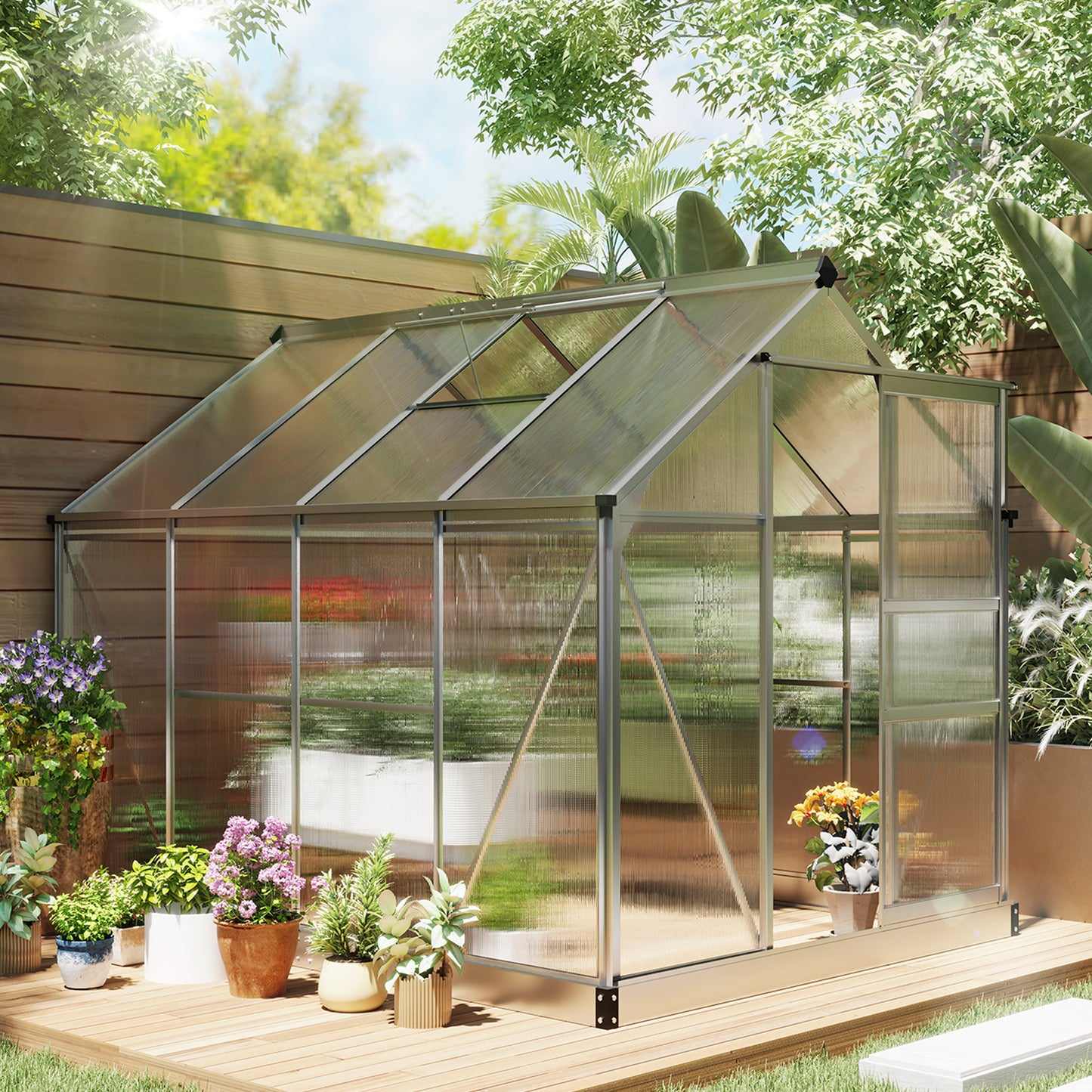 Outsunny 6x8 Ft Walk In Greenhouse With Sliding Door Clear Panels For Garden And Patio