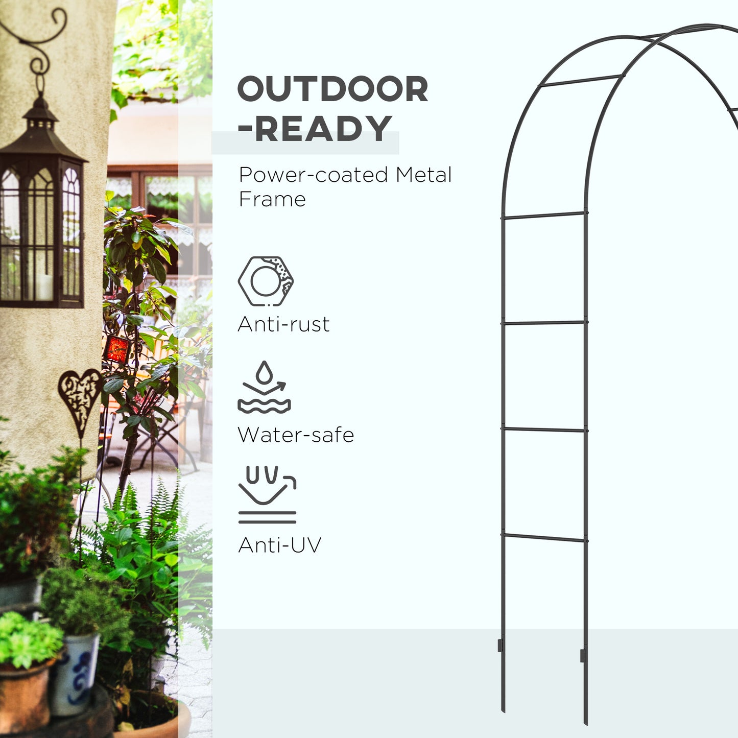 Outsunny Outdoor Garden Arch Metal Arbor For Climbing Plants Roses Vines Wedding Arch Outdoor 140L X 40W X 240H Cm Black
