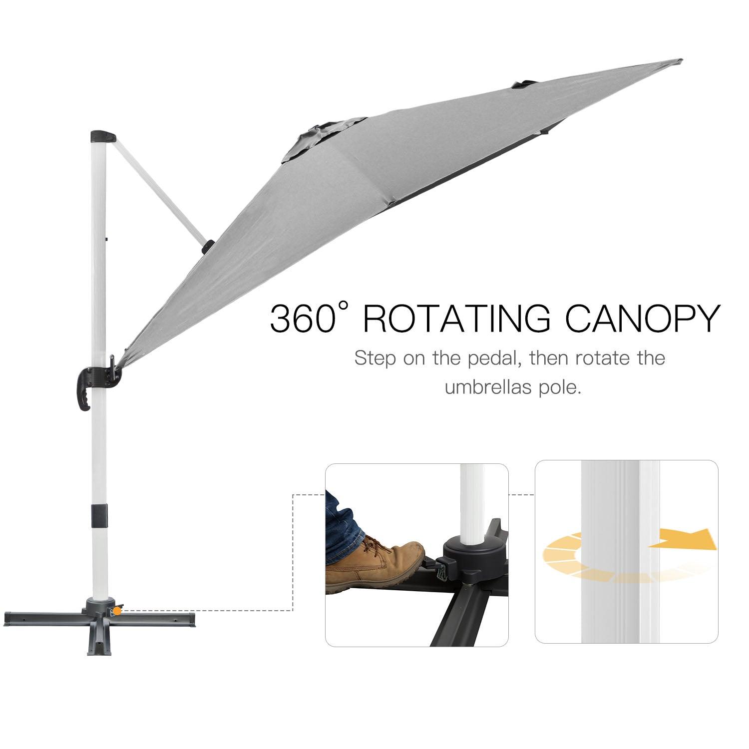 Outsunny 3x3m Grey Cantilever Parasol with Cross Base - ALL4U RETAILER LTD