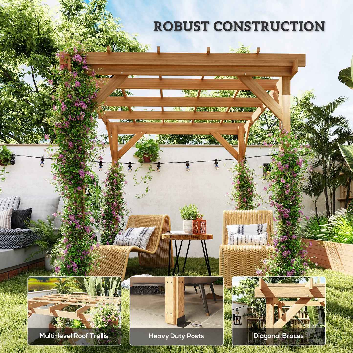 Outsunny 2x2m Wooden Pergola Kit For Garden Gazebo Shelter With Stable Structure Dark Brown Ideal For Climbing Vines