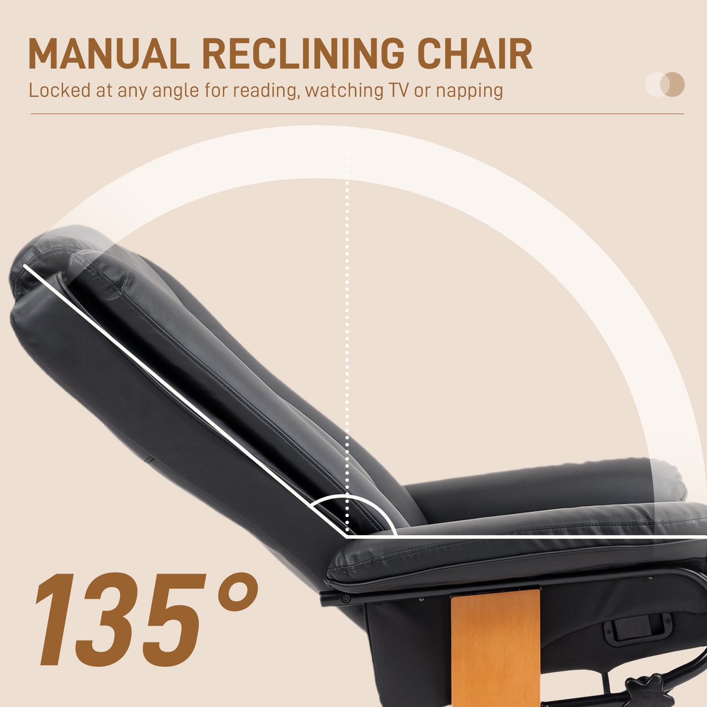 HOMCOM Faux Leather Swivel Recliner Chair Black With 135 Degree Backrest And Footrest For Full Body Relaxation