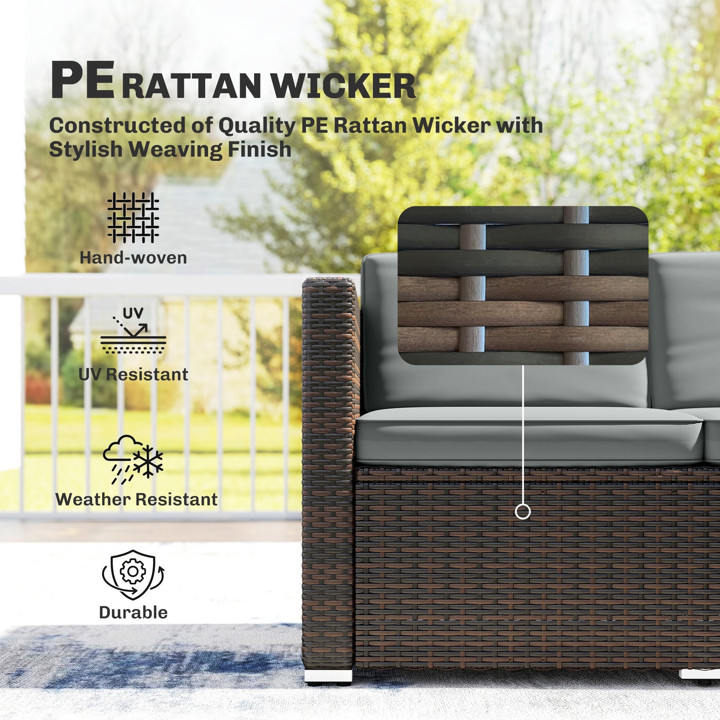 Outsunny 3 Pieces Garden Furniture Set With Cushions PE Rattan Wicker Conversation Corner Sofa Set Light Grey