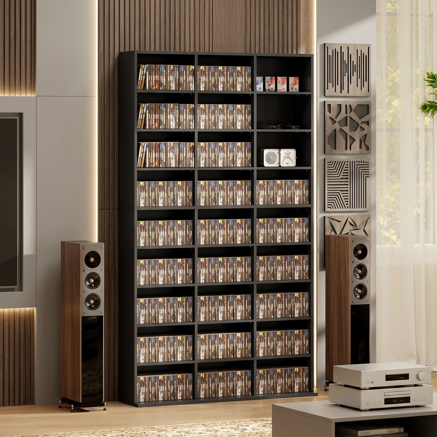 HOMCOM 835 CD and 640 Blu Ray Storage Unit with 27 Compartments and 21 Adjustable Shelves Black Finish