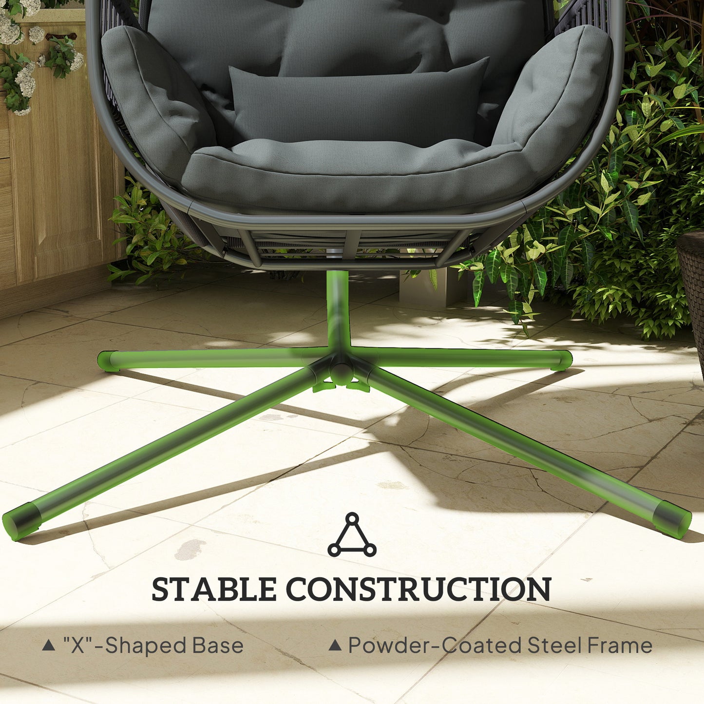 Outsunny Hanging Egg Chair With Cushion For Outdoor Relaxation In Dark Grey With Powder Coated Steel Frame X Leg Design