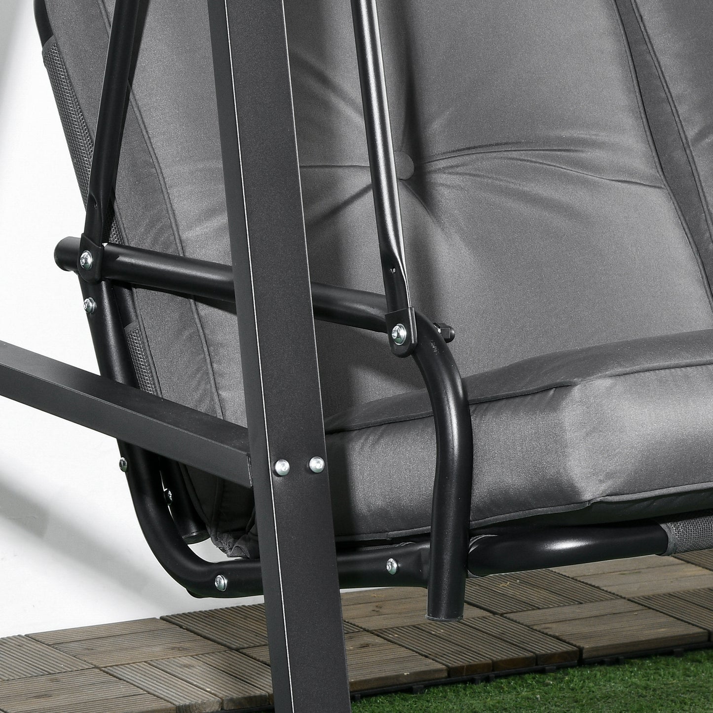 Outsunny Two Seater Garden Swing Bench With Adjustable Canopy Dark Grey Outdoor Patio Furniture