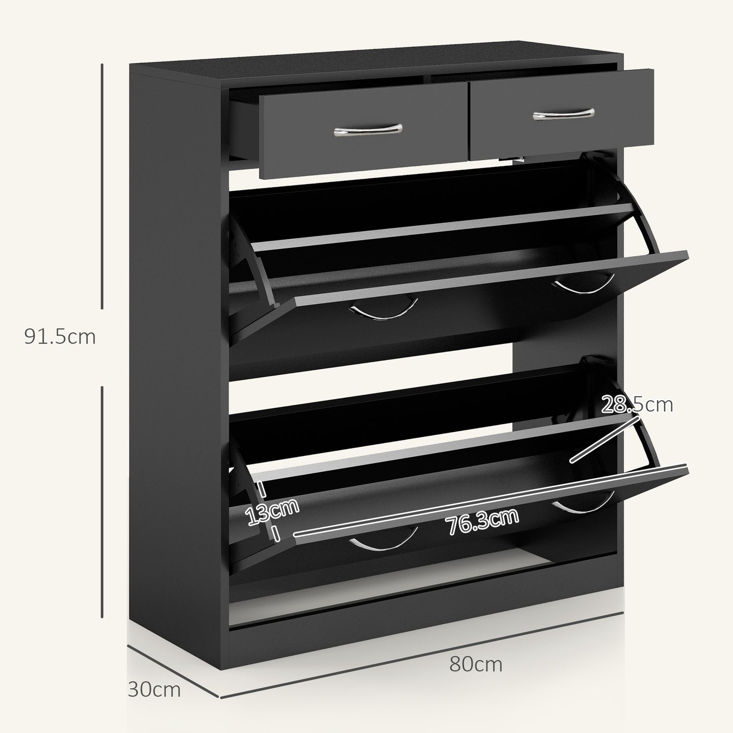HOMCOM Narrow Shoe Storage Cabinet With 2 Flip Drawers And Adjustable Shelves Holds 12 Pairs Shoes Black